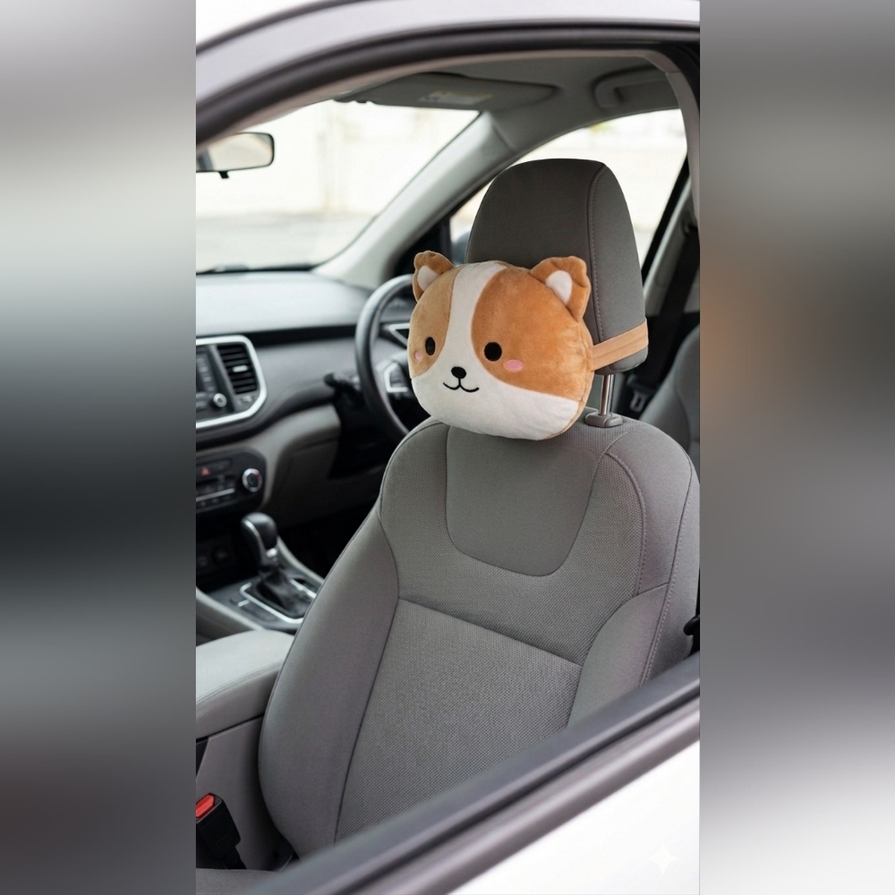 Plush Corgi Headrest Pillow for Kids - Tan & White